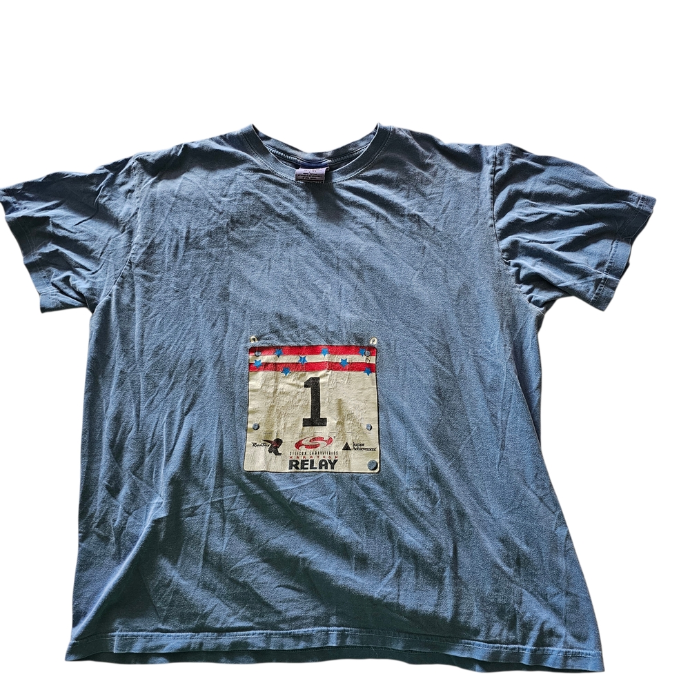 Marathon Relay Event Graphic T-Shirt XL Blue Cotton Race Bib Tee